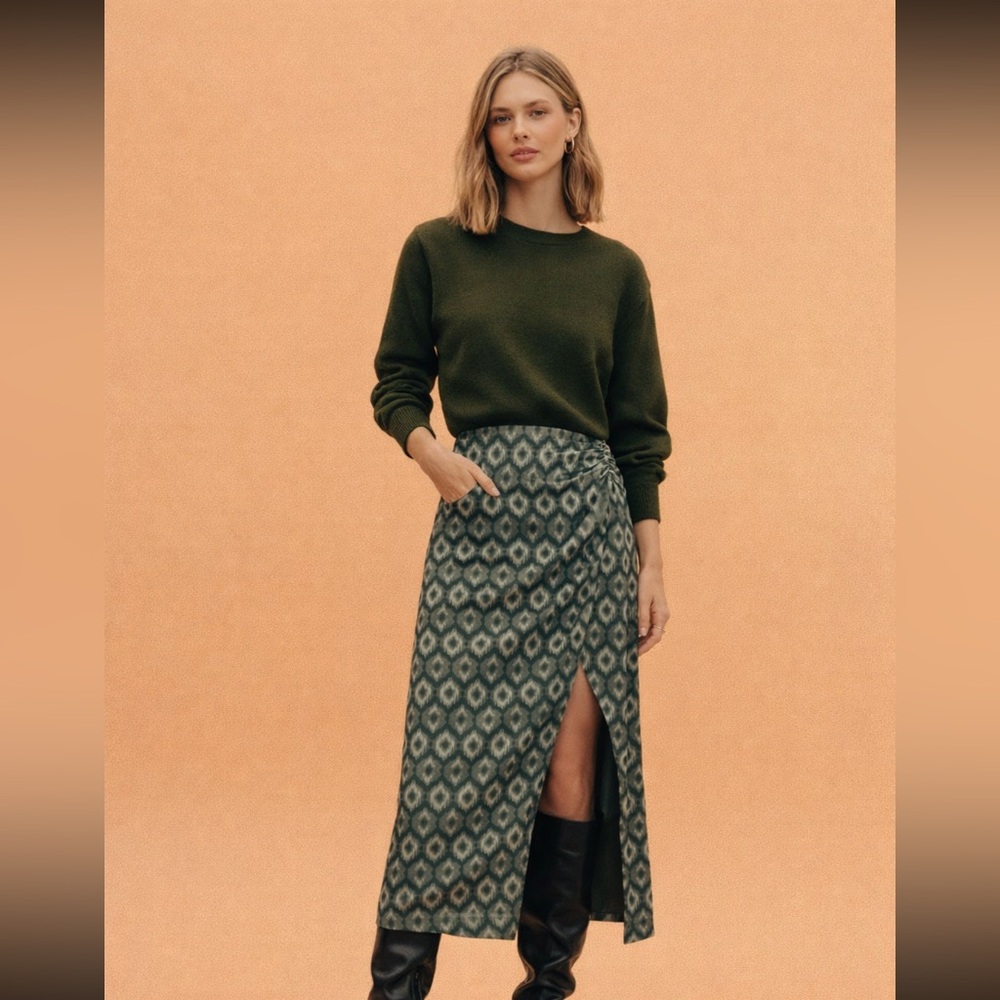 Zara Printed Wrap Maxi Skirt in Green Multi combo